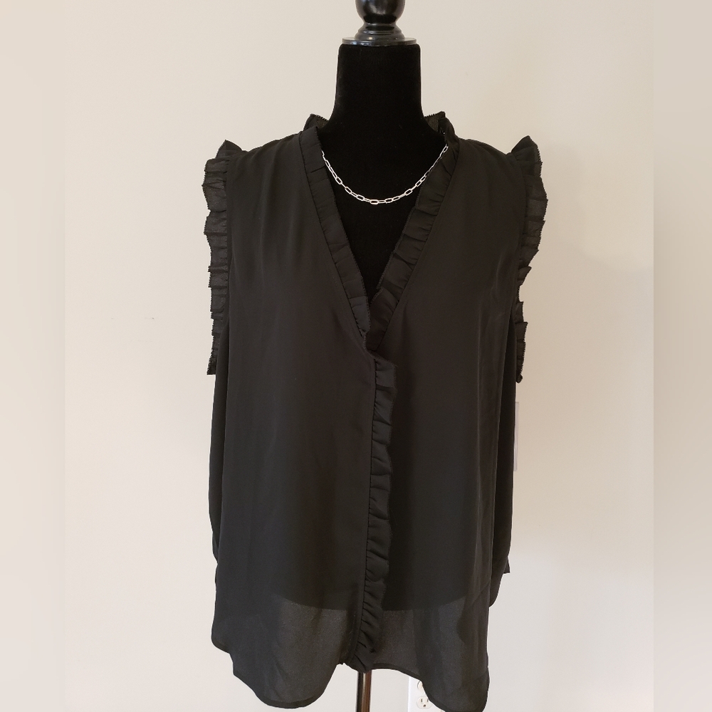 Plus Sheer Black Ruffled Women's Top